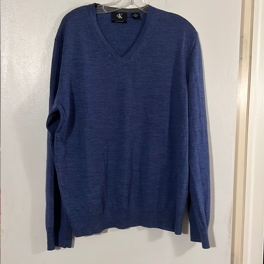 Calvin Klein extra fine merino wool blue v neck sweater